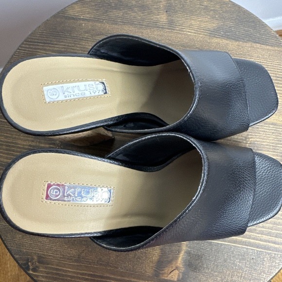 Krush Black Cork Block Heels Peep Toe Platform Sz UK 5 US 7 - Picture 7 of 10